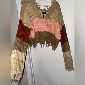 Storia NWT Small Women's Sweater in Tans Pink Burgund, intentionally distressed